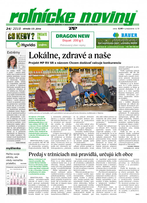 Obálka titulu Rolnické noviny  - vydanie č. 24/2018