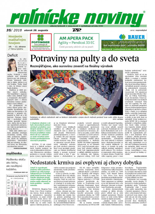 Obálka titulu Rolnické noviny  - vydanie č. 35/2018