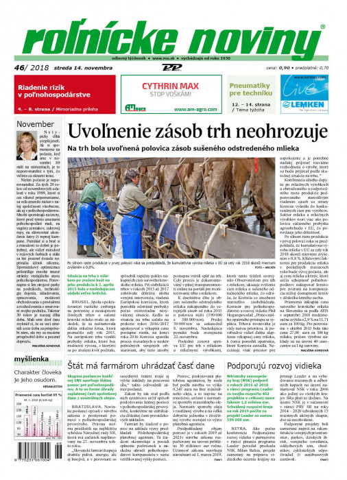 Obálka titulu Rolnické noviny  - vydanie č. 46/2018