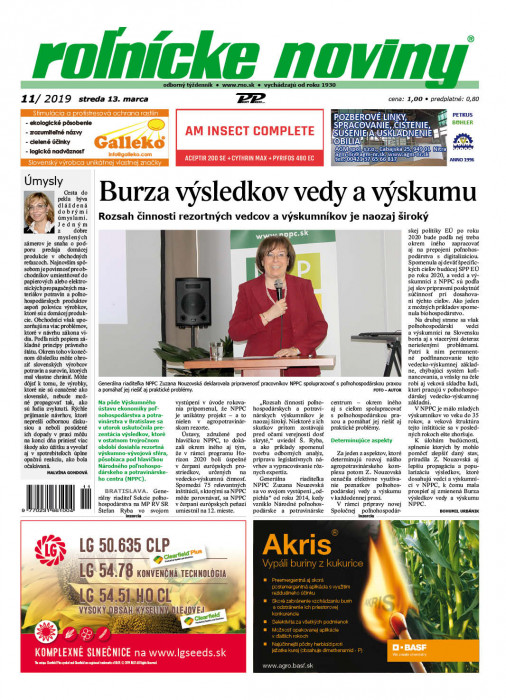 Obálka titulu Rolnické noviny  - vydanie č. 11/2019