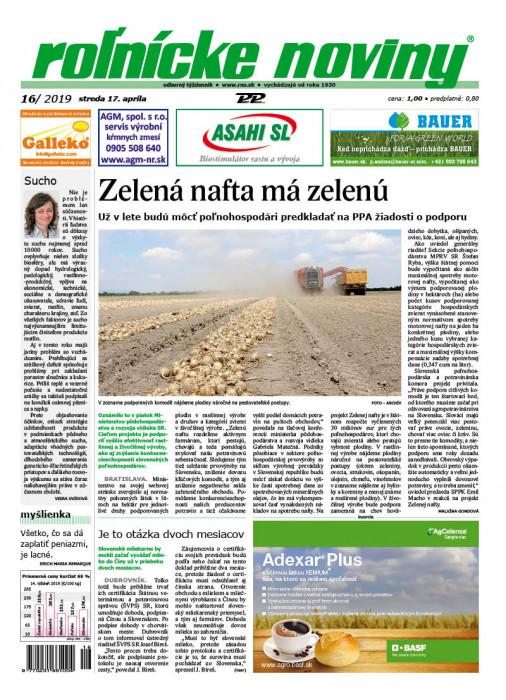 Obálka titulu Rolnické noviny  - vydanie č. 16/2019