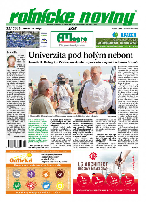 Obálka titulu Rolnické noviny  - vydanie č. 22/2019