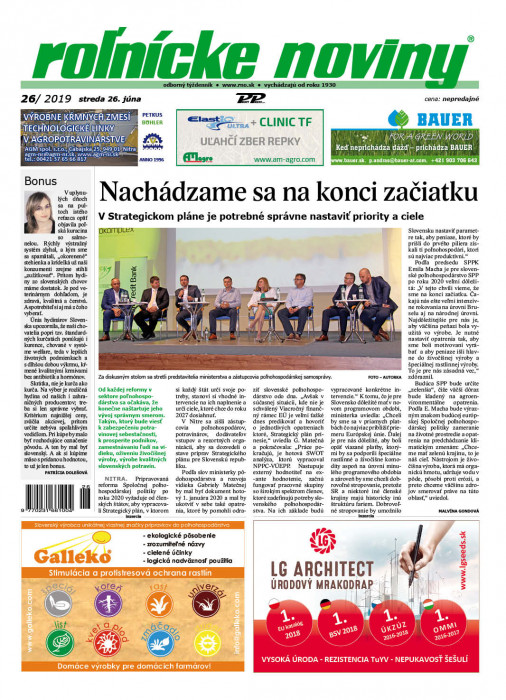 Obálka titulu Rolnické noviny  - vydanie č. 26/2019