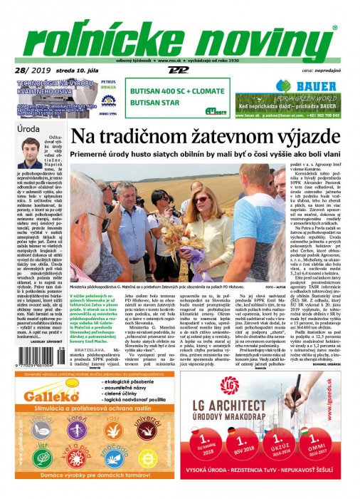 Obálka titulu Rolnické noviny  - vydanie č. 28/2019
