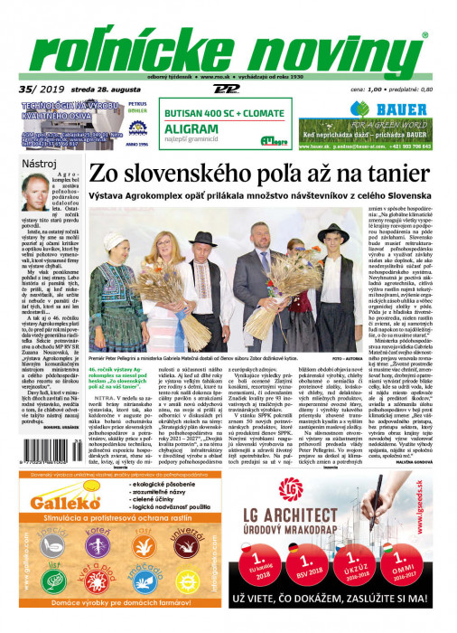 Obálka titulu Rolnické noviny  - vydanie č. 35/2019