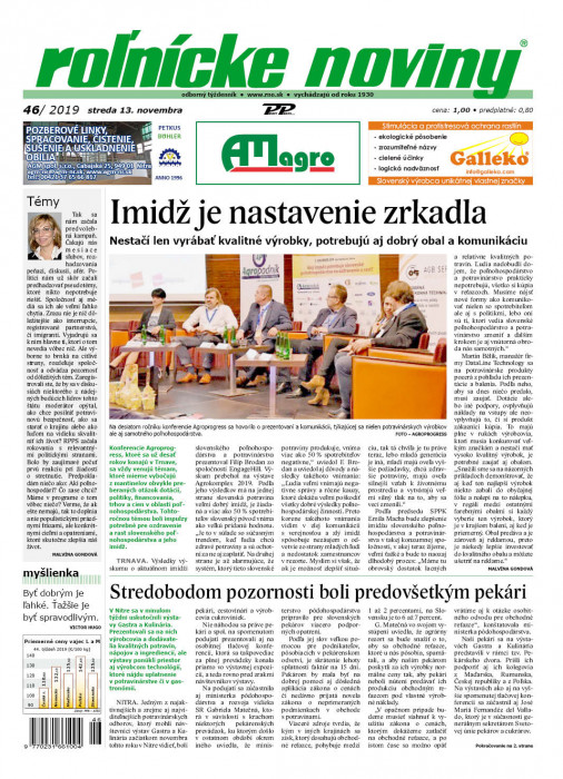 Obálka titulu Rolnické noviny  - vydanie č. 46/2019