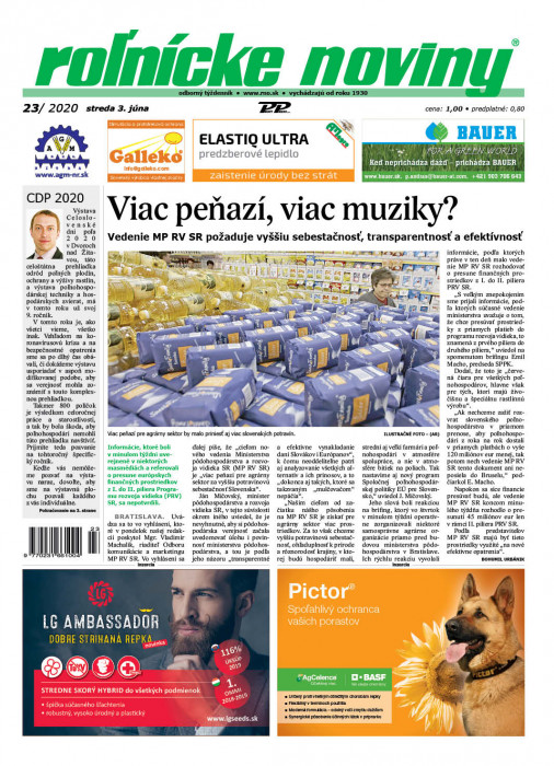 Obálka titulu Rolnické noviny  - vydanie č. 23/2020