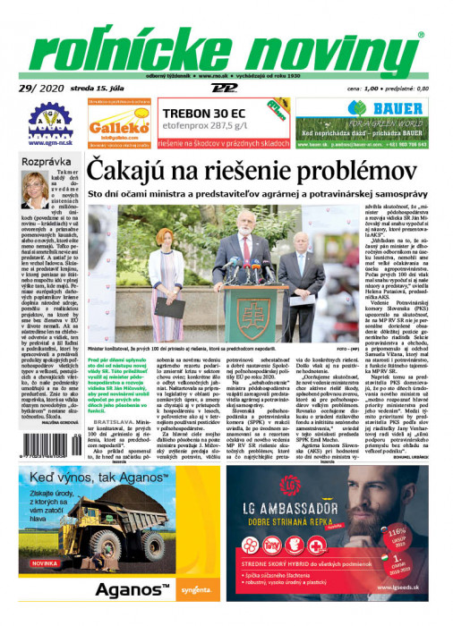 Obálka titulu Rolnické noviny  - vydanie č. 29/2020