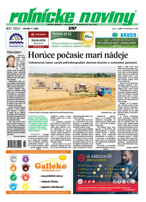 Obálka titulu Rolnické noviny  - vydanie č. 27/2021