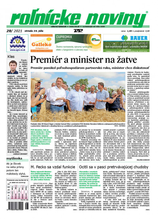 Obálka titulu Rolnické noviny  - vydanie č. 28/2021