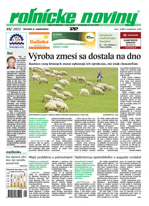 Obálka titulu Rolnické noviny  - vydanie č. 35/2021