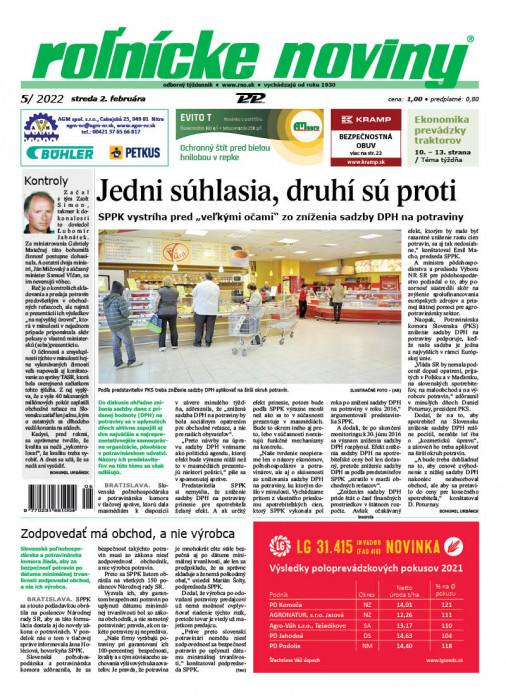 Obálka titulu Rolnické noviny  - vydanie č. 5/2022