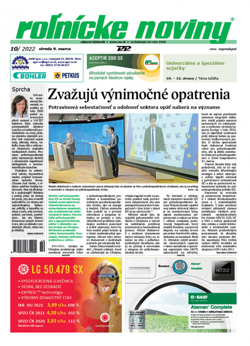 Obálka titulu Rolnické noviny  - vydanie č. 10/2022