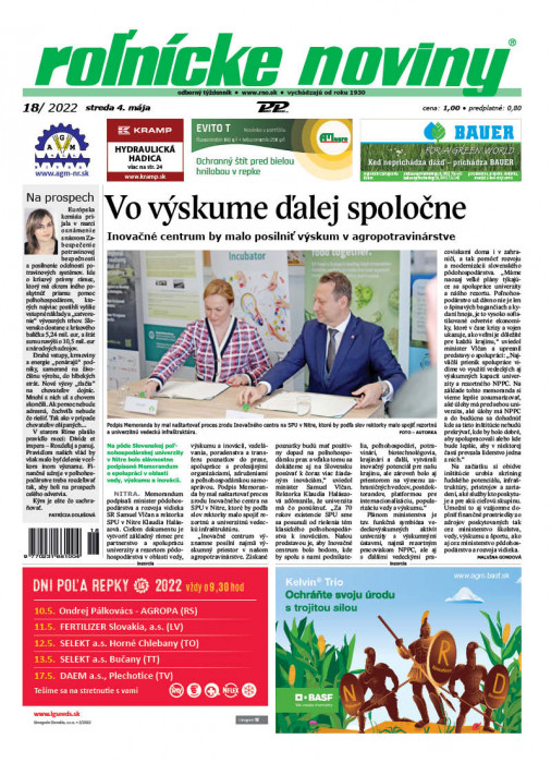 Obálka titulu Rolnické noviny  - vydanie č. 18/2022