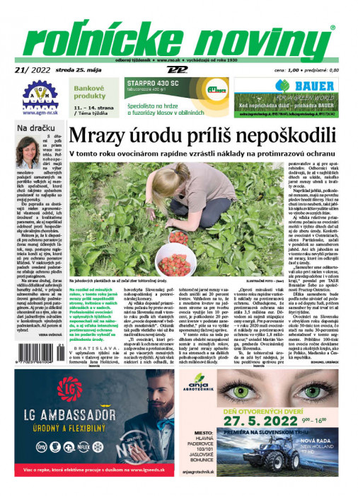 Obálka titulu Rolnické noviny  - vydanie č. 21/2022