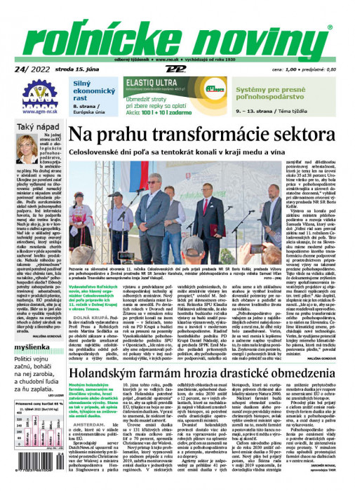 Obálka titulu Rolnické noviny  - vydanie č. 24/2022
