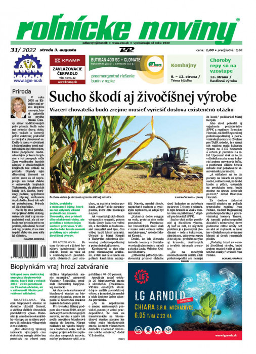 Obálka titulu Rolnické noviny  - vydanie č. 31/2022