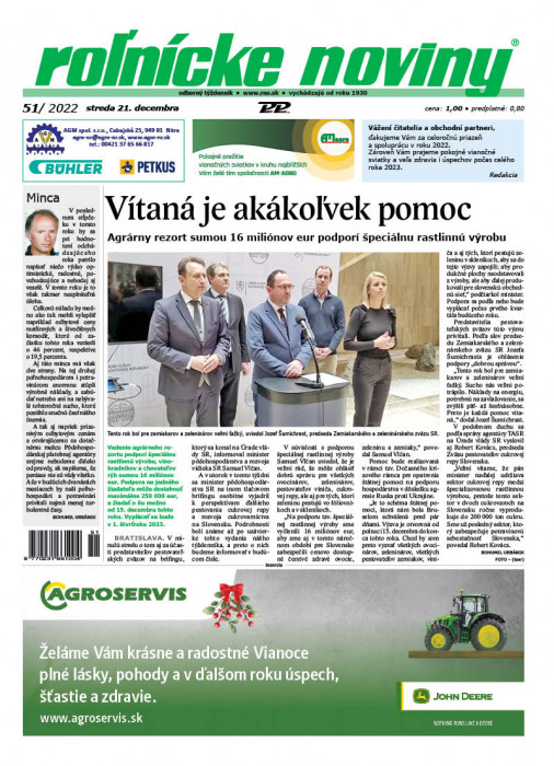 Obálka titulu Rolnické noviny  - vydanie č. 51/2022