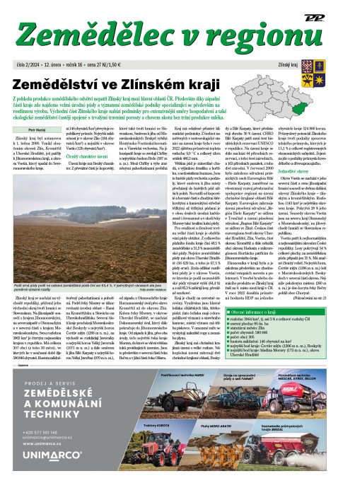Obálka titulu Zemědělec v regionu - vydanie č. 2/2024
