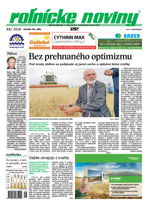 Obálka titulu Rolnické noviny - vydanie č. 31/2020