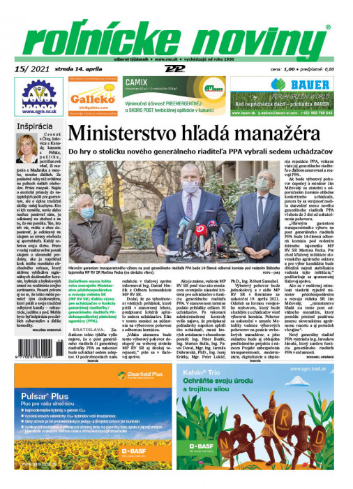Obálka titulu Rolnické noviny - vydanie č. 15/2021