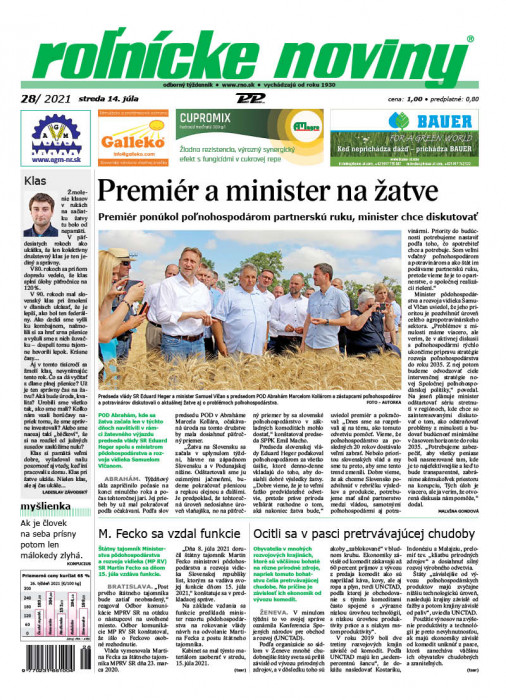Obálka titulu Rolnické noviny - vydanie č. 28/2021