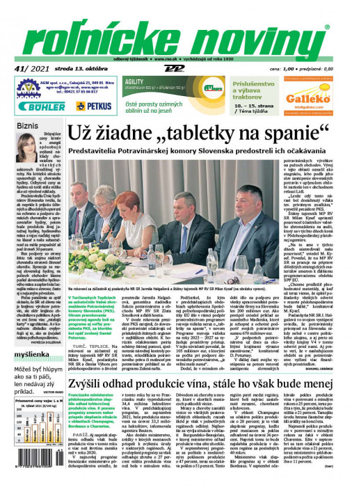 Obálka titulu Rolnické noviny - vydanie č. 41/2021