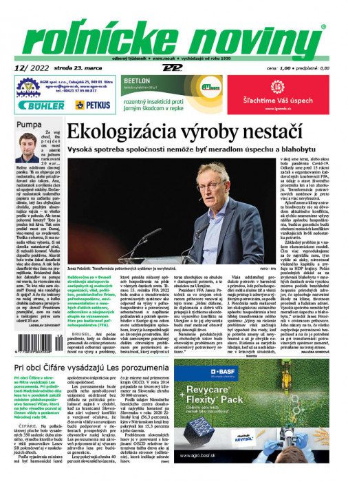 Obálka titulu Rolnické noviny - vydanie č. 12/2022