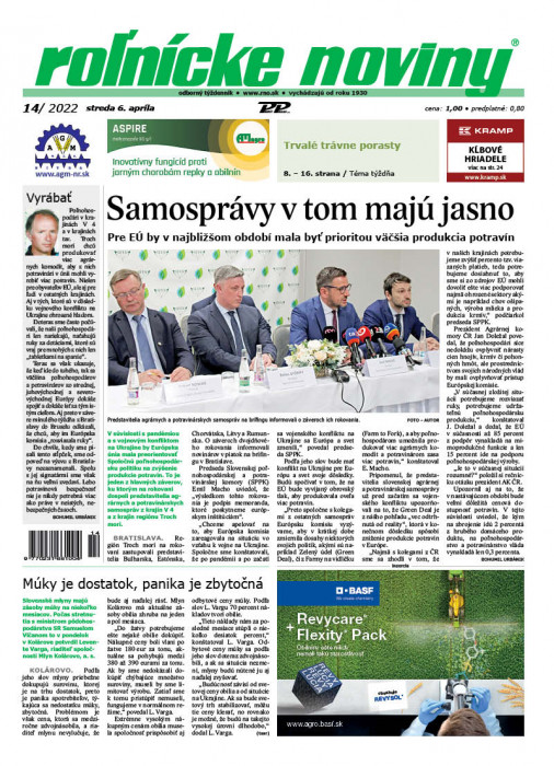 Obálka titulu Rolnické noviny - vydanie č. 14/2022