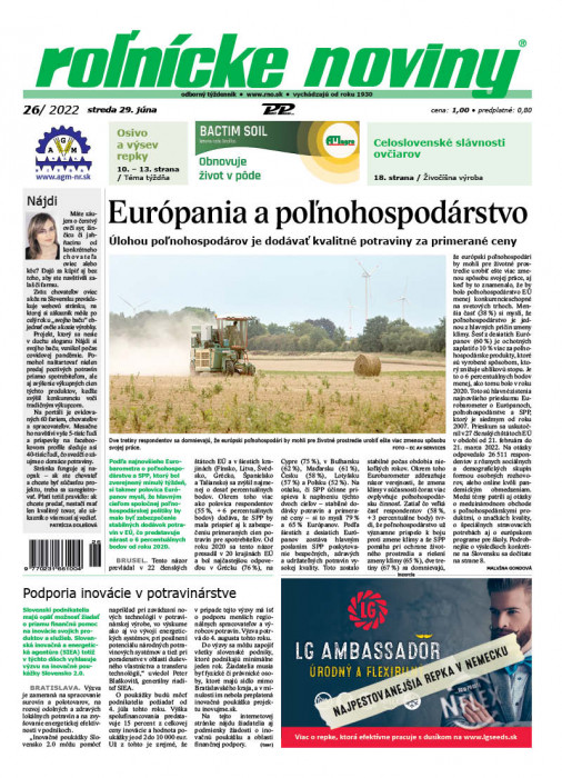 Obálka titulu Rolnické noviny - vydanie č. 26/2022