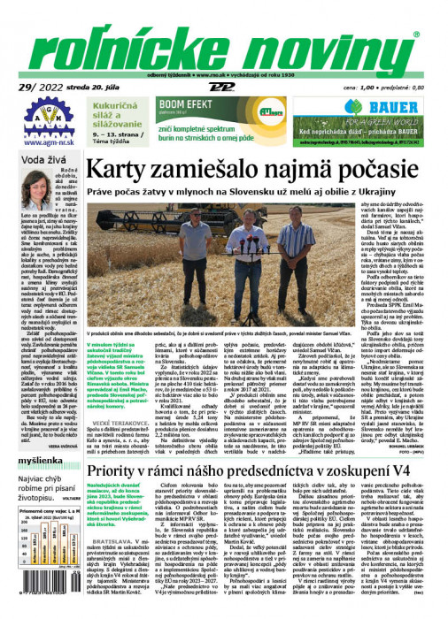 Obálka titulu Rolnické noviny - vydanie č. 29/2022