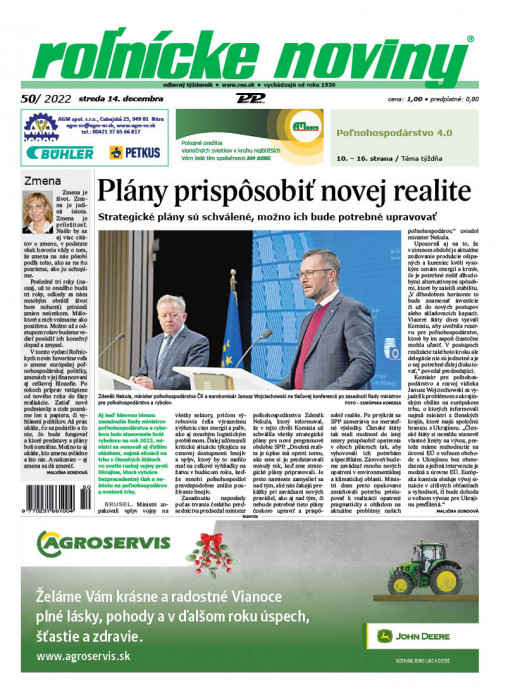 Obálka titulu Rolnické noviny - vydanie č. 50/2022